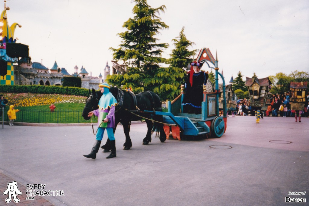 Frollo a top his Chariot pulled by his black horse, Snowball as part of the Carnival of Fools Parade